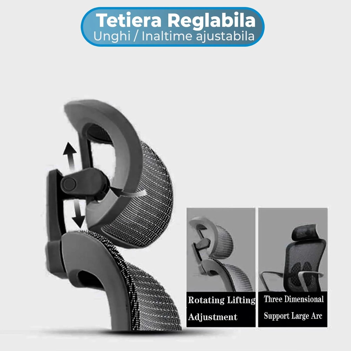 Scaun ergonomic Timebox, Plasa Mesh, Profil Lombar Flexibil, pana la 135°, Reglare Tetiera, Inaltime Reglabila, Negru - 221.ro