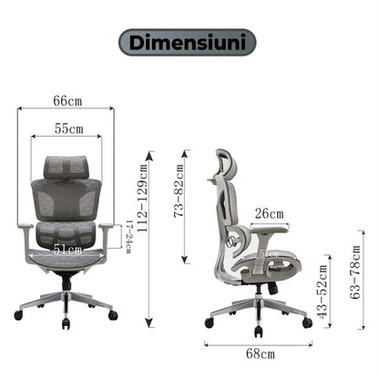 Scaun ergonomic Timebox, Reglare inaltime spatar in 6 pozitii 150°, Cotiere 5D, Plasa Mesh, Profil lombar flexibil, Spatar si Baza din aluminiu durabil, pana la 150 kg, Gri - 221.ro