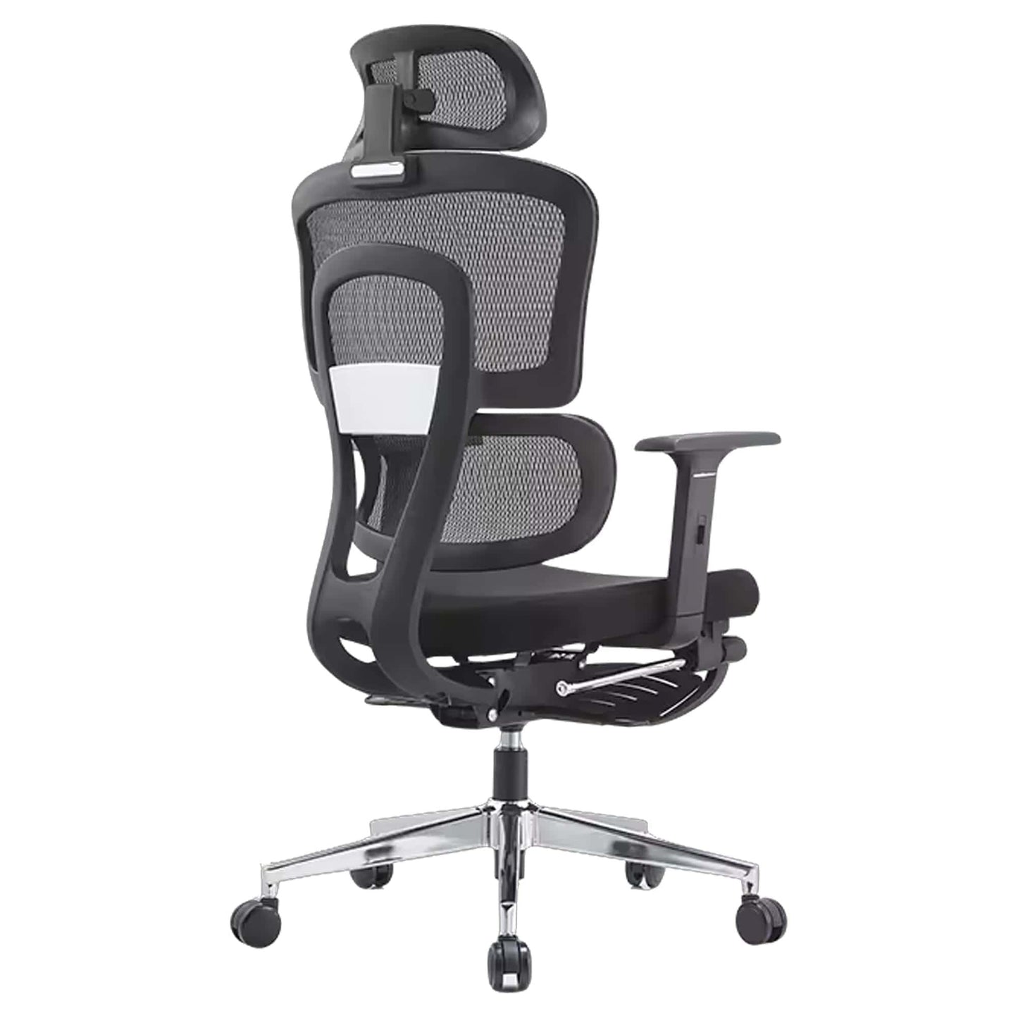 Scaun ergonomic Timebox, Reglare inaltime, spatar in 6 pozitii 150°, Cotiere 4D, Plasa Mesh, Profil lombar flexibil, Suport Picioare, Baza din aluminiu durabil, pana la 150 kg, Negru - 221.ro