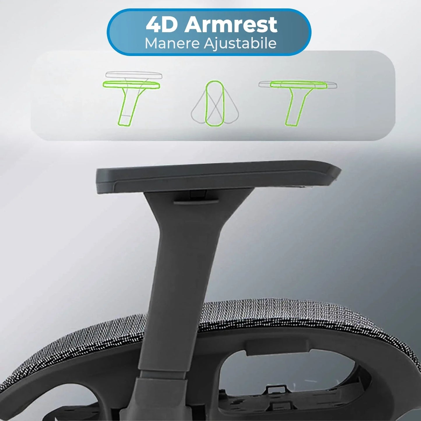 Scaun ergonomic Timebox, Reglare inaltime, spatar in 6 pozitii 150°, Cotiere 4D, Plasa Mesh, Profil lombar flexibil, Suport Picioare, Baza din aluminiu durabil, pana la 150 kg, Negru - 221.ro