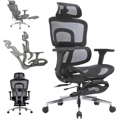 Scaun ergonomic Timebox, Reglare inaltime, spatar in 6 pozitii 150°, Cotiere 4D, Plasa Mesh, Profil lombar flexibil, Suport Picioare, Baza din aluminiu durabil, pana la 150 kg, Negru - 221.ro