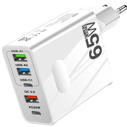 Incarcator Retea Timebox, 5 Porturi, 65W, 3 x USB, 2 x Type-C, QC 3, Alb