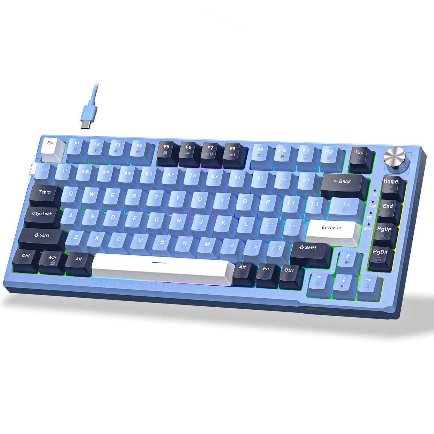 Tastatura Mecanica Gaming Timebox TKL, 75%, iluminare RGB, 83 taste, Control Rotativ Volum, cu cablu Type-C, Blue Switch, Hot-Swap, Portabila, Albastru - 221.ro
