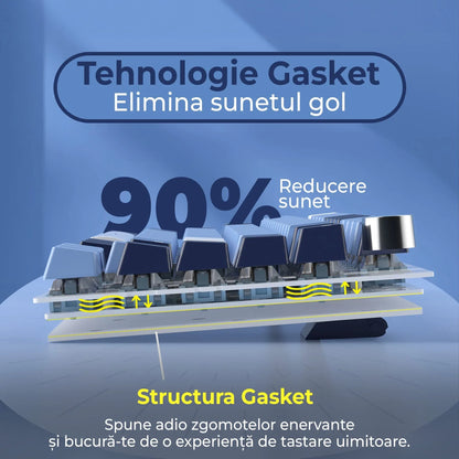 Tastatura Mecanica Gaming Timebox TKL, 75%, iluminare RGB, 83 taste, Control Rotativ Volum, cu cablu Type-C, Blue Switch, Hot-Swap, Portabila, Albastru - 221.ro