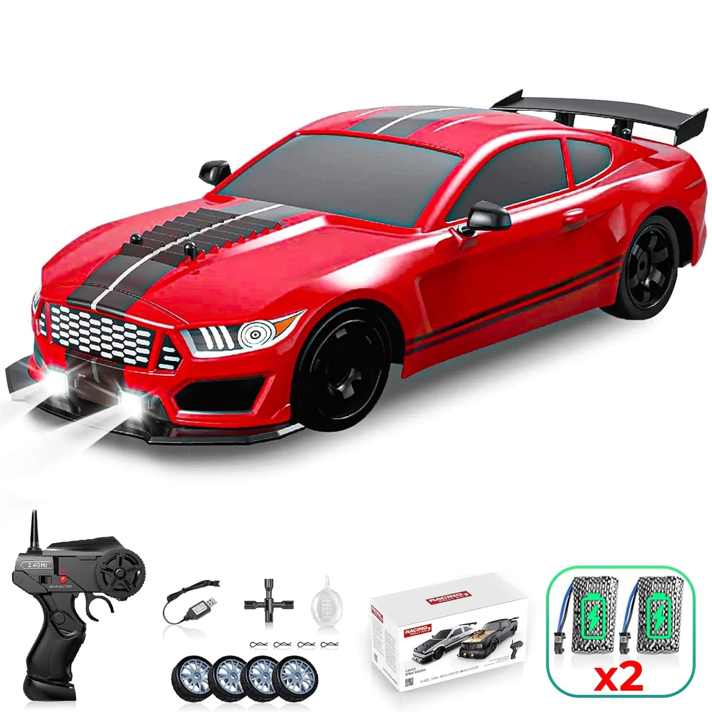Masina cu telecomanda RC Timebox, 20km/h, 1:16, Drift car, lumini LED, Negru