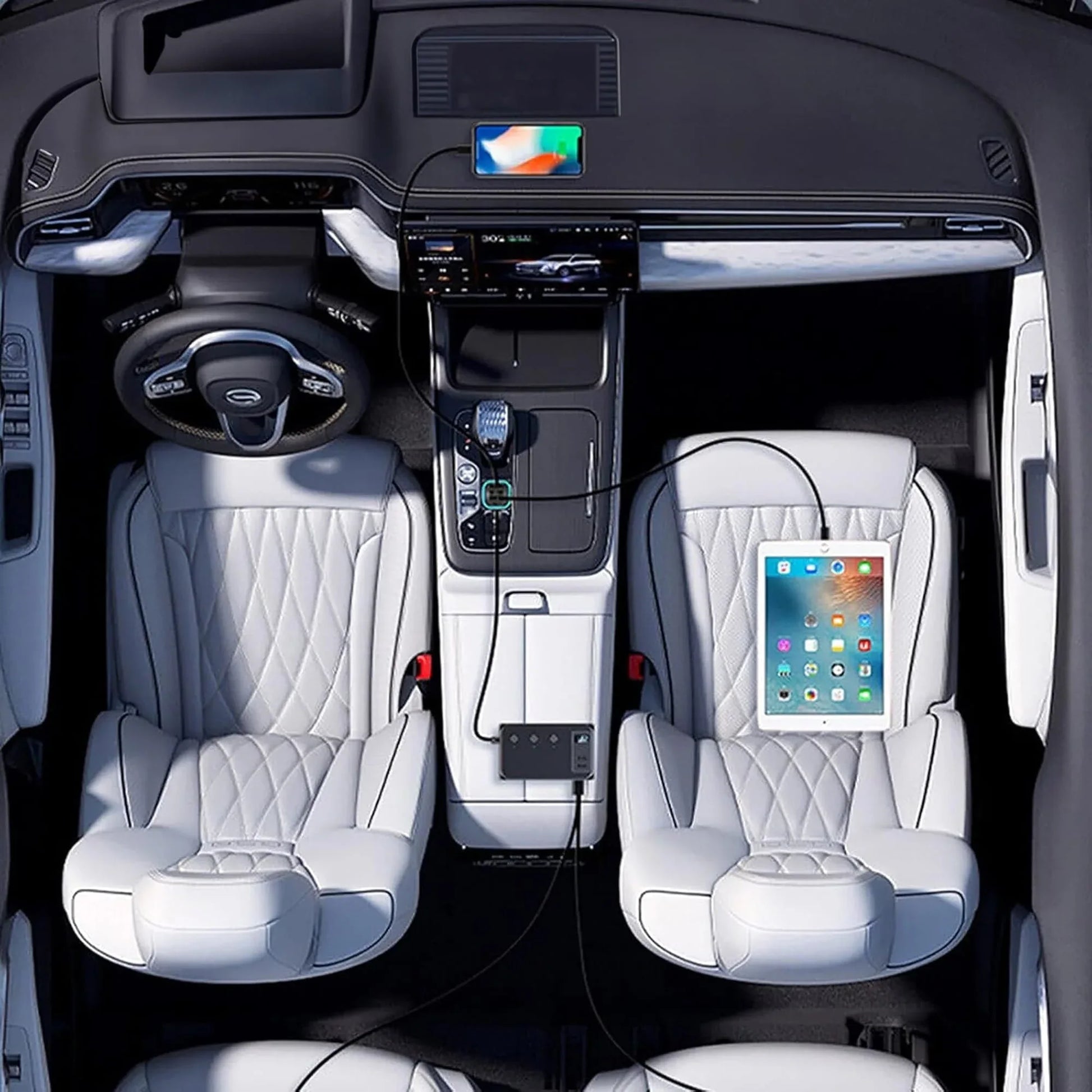 Adaptor priza Timebox, incarcator auto 9 in 1 multiplicator 171W, 3 x soclu auto, 4 x USB, Q,C 3,0, 2 x USB-C, afisaj display voltaj, Negru - 221.ro