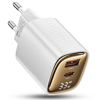 Incarcator Retea Timebox, 2 Porturi, 33W, 1 x Type-C, 1 x USB, Alb