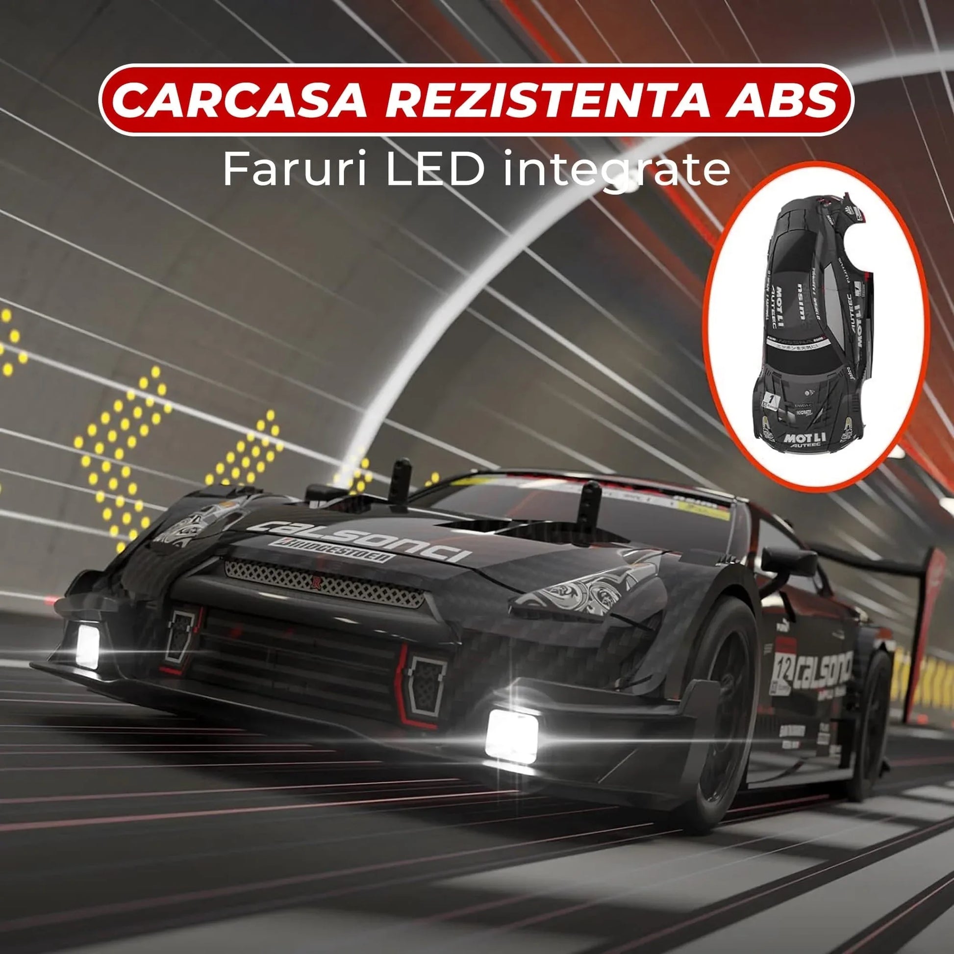 Masina cu telecomanda RC, Timebox, Drift car, 30km/h, 4x4, lumini LED, cauciucuri interschimbabile, 2 baterii tip acumulator incluse, 1:16, Negru - 221.ro