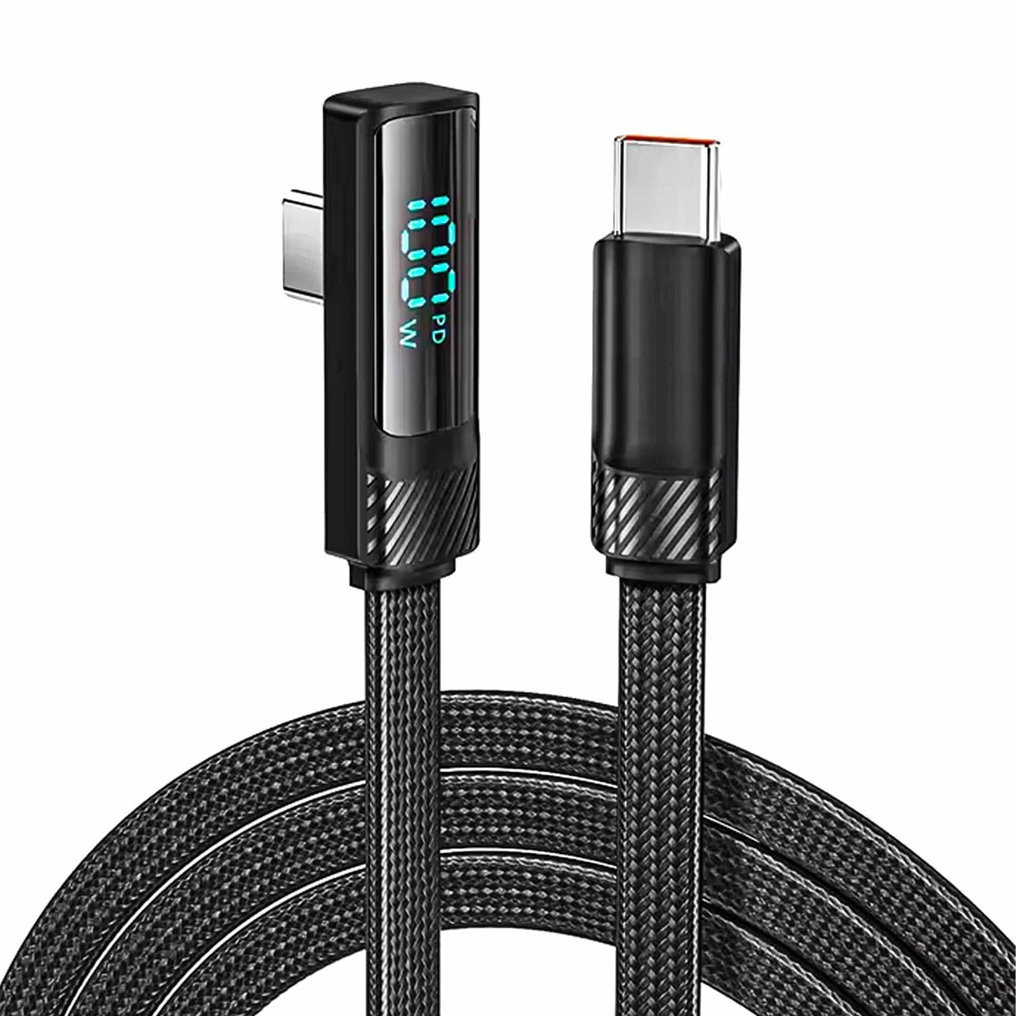 Cablu de Incarcare si Transfer de Date, Timebox, Fast Charge 100W, Unghi 90°, 480Mbps, 2m, Display LED Inteligent, USB-C la Type-C, Compatibil Macbook, Android, Samsung, Huawei, Xiaomi, Negru - 221.ro