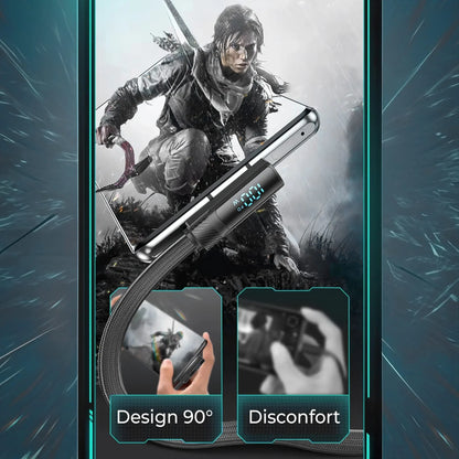 Cablu de Incarcare si Transfer de Date, Timebox, Fast Charge 100W, Unghi 90°, 480Mbps, 2m, Display LED Inteligent, USB-C la Type-C, Compatibil Macbook, Android, Samsung, Huawei, Xiaomi, Negru - 221.ro