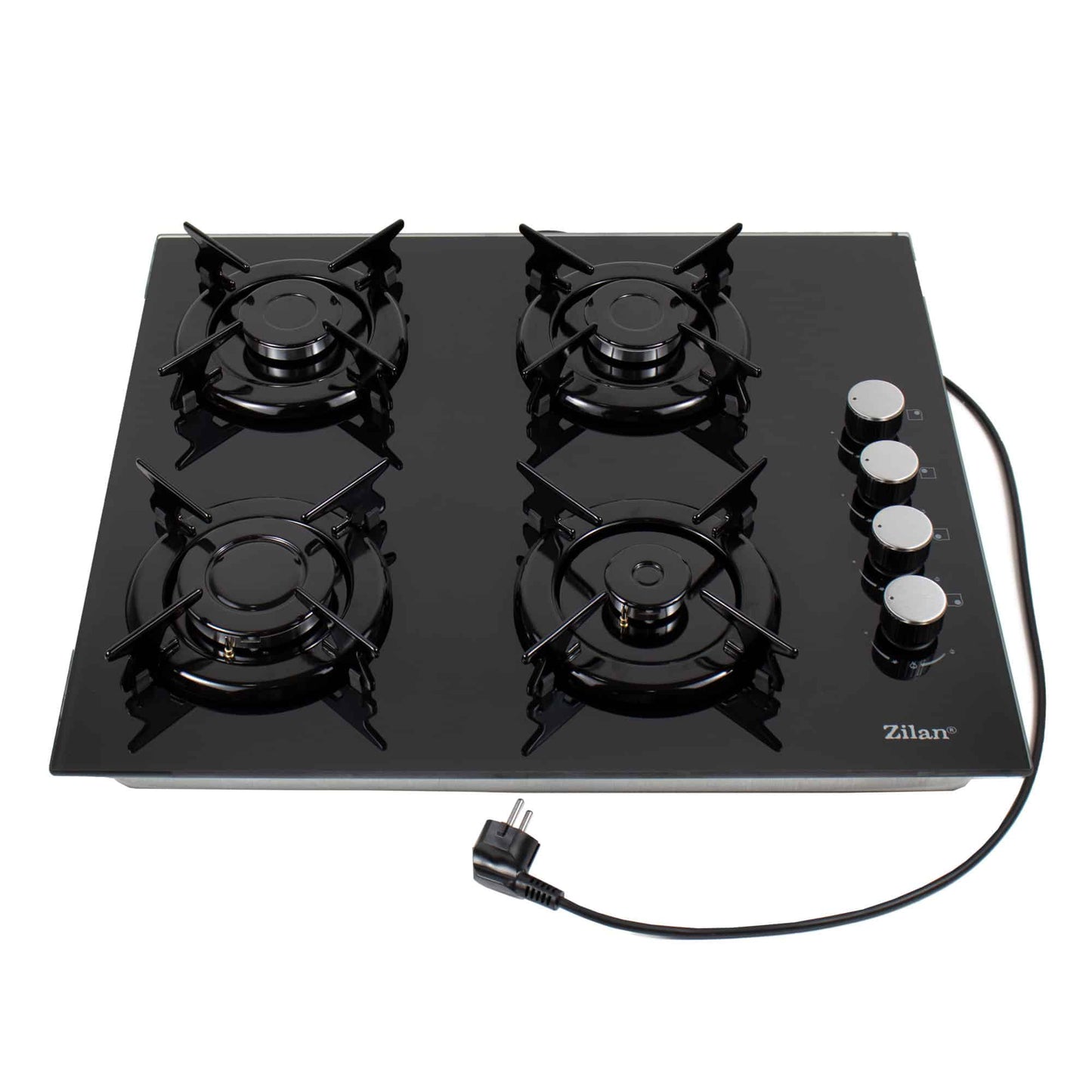 Plita incorporabila, gaz GPL sau natural cu 4 ochiuri, aprindere electrica, sticla, negru / ZLN 0058