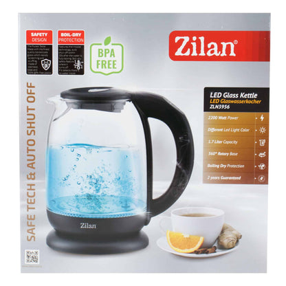 Fierbator electric sticla Zilan cu iluminare LED, temperatura controlata, 1.7l, 2200W / ZLN 3956