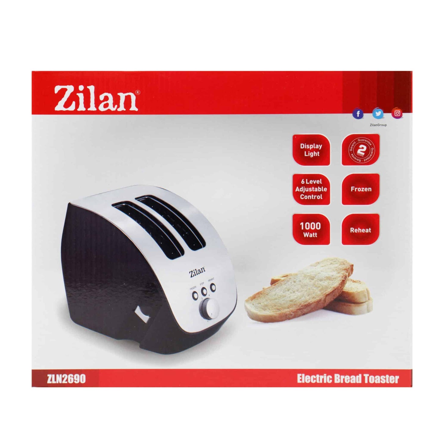 Prajitor de paine inox, 2 felii, 6 nivele de prajire, 1000 w / ZLN 2690