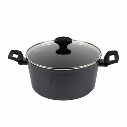 Set 7 piese din aluminiu cu strat neaderent compus din 3 oale cu manere +1 tigaie+ 3 capace sticla termorezistenta, inductie / ZLN 3277