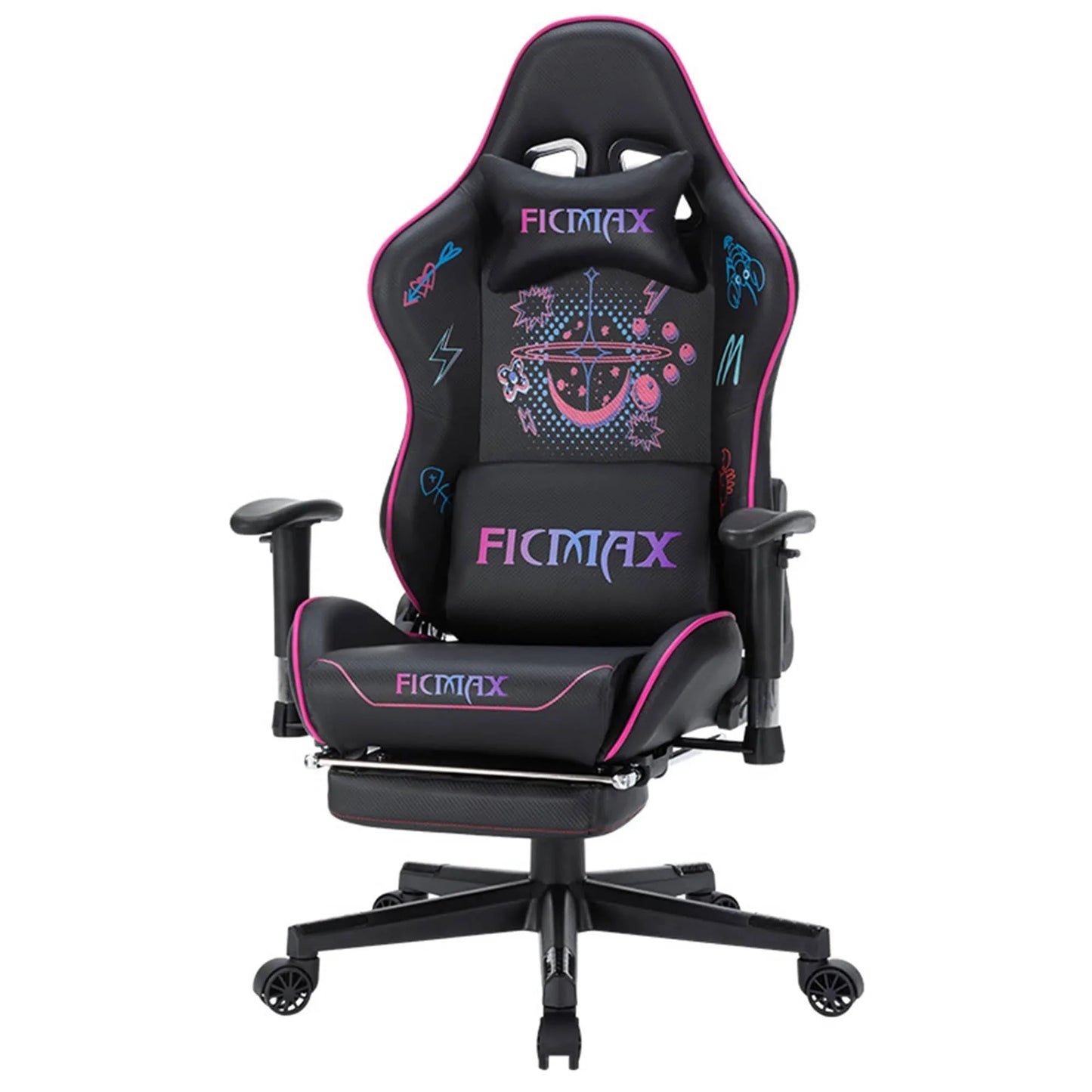 Scaun Gaming Timebox, Reglaj Spatar 160°, Suport Picioare Extensibil, Tetiera si Perna Lombara, Cadrul Metalic Rezistent, Material Premium, Ajustare 3D a Bratelor – Negru/Roz - 221.ro