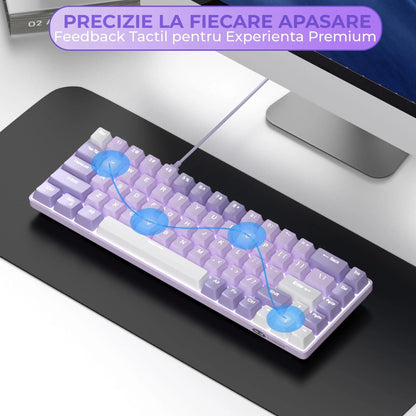 Set Tastatura Mecanica Gaming Timebox, Violet Switch, 60%, Hot-Swap, Wireless, Alb