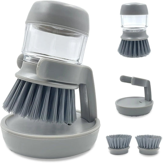Dispenser Detergent cu Perie si Suport de Scurgere, Dozare Automata, Gri