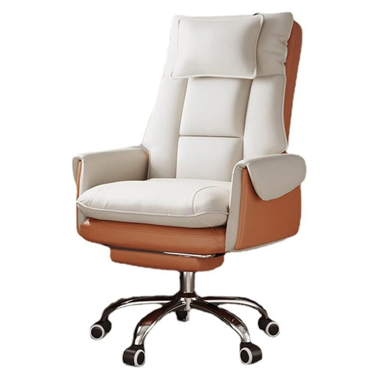 Scaun Birou Timebox cu Suport pentru Picioare – Spatar Inalt, Piele Ecologica, Reglaj Inclinare 90°–135°, Cotiere Captusite si Cadru Metalic Rezistent, Design Modern pentru Confort Executiv, Bej - 221.ro