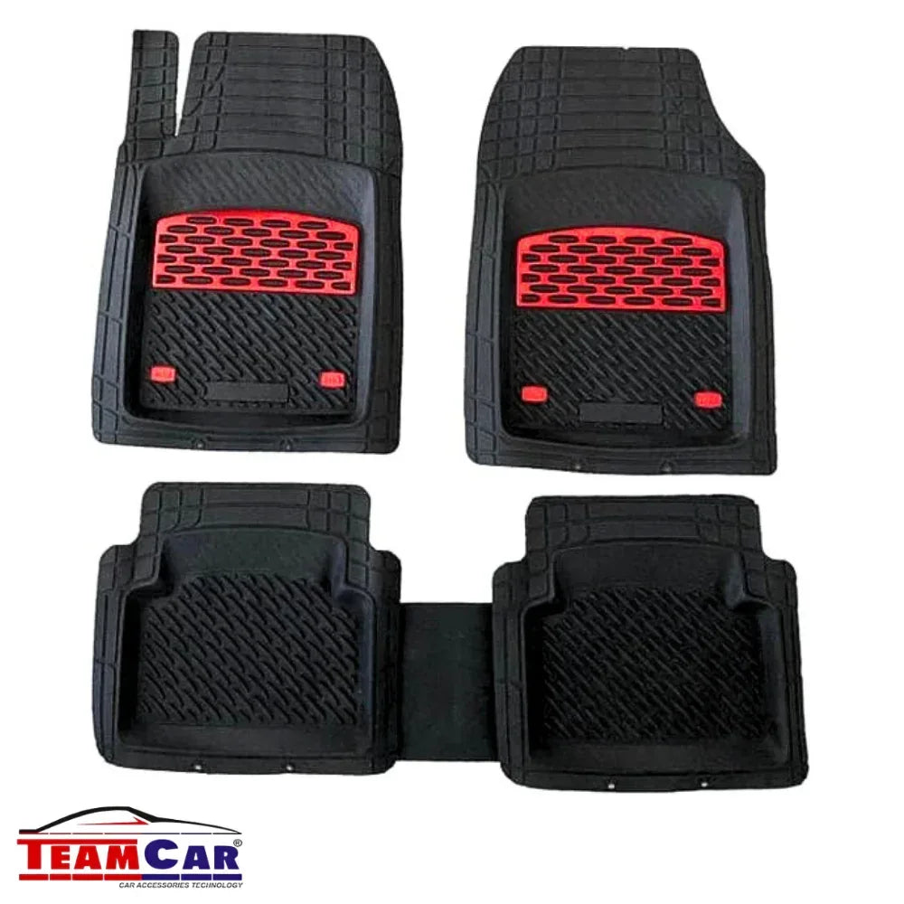 Covorașe Auto Universale TEAMCAR® Safir, Set 5 Piese, Negru cu elemente rosii, Tip Tavă, Adâncime 3 cm, Compatibil Hatchback, Sedan, SUV - 221.ro
