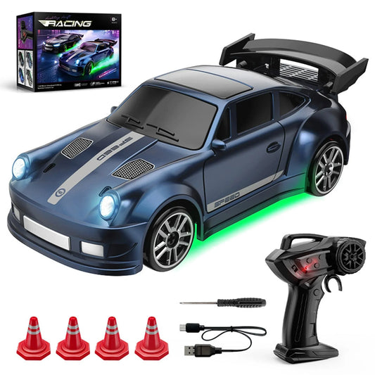 Masina cu telecomanda RC, 1:64 drift car, 4x4 full proportional, Lumini LED, Viteza si drift pe masa, Incarcare USB, Telecomanda 2,4G, Copii 7-14 ani, Albastru inchis - 221.ro