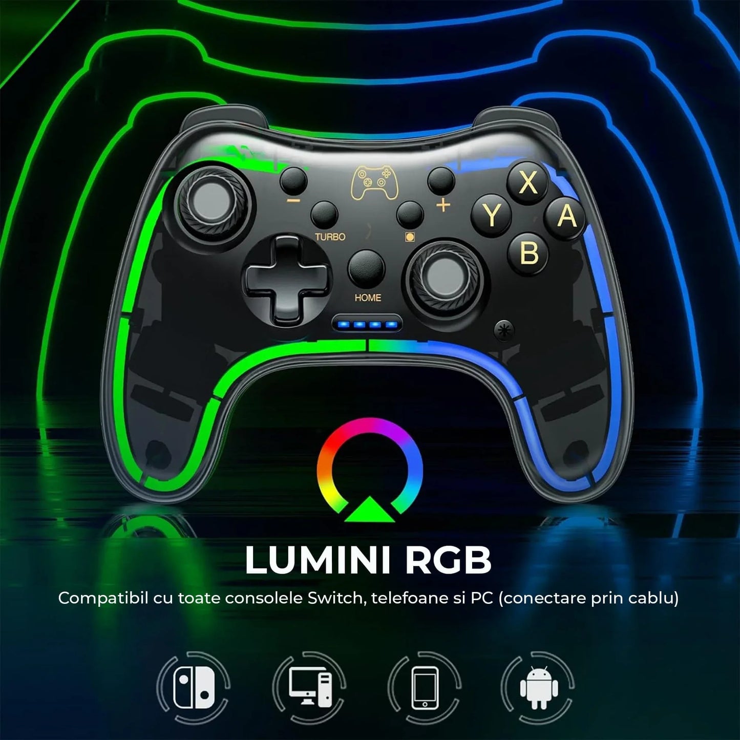 Gamepad Wireless Timebox, PC si Telefon, Ergonomic, Vibratii, Transparent