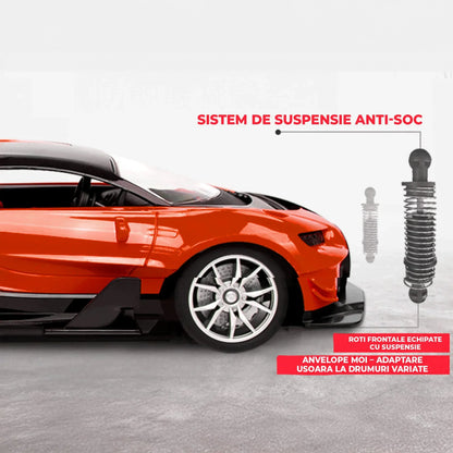 Masina cu Telecomanda tip Volan si Pedale Timebox, Scara 1:16, Lumini LED, 2,4Ghz, Design Supercar, baterie tip acumulator reincarcabila, Cadou pentru Copii 6+ Ani, Rosu - 221.ro