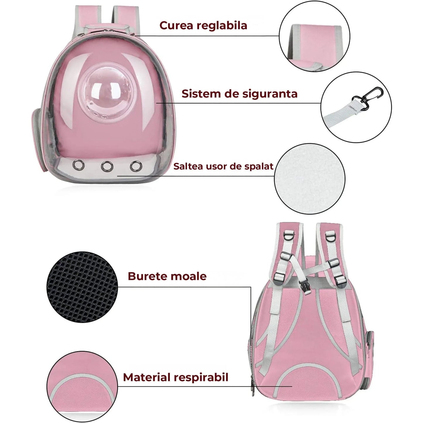 Rucsac Transparent Extensibil pentru Pisici si Caini de Talie Mica
