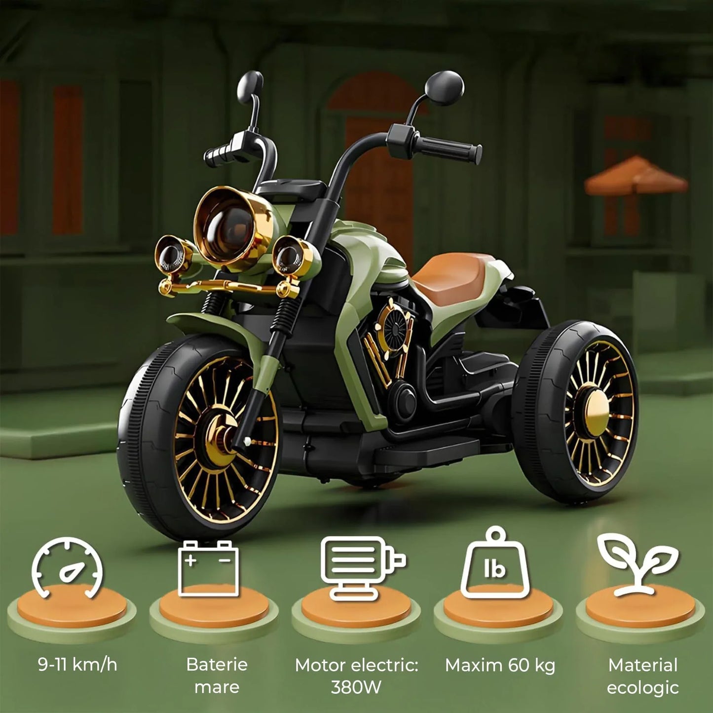 Motocicleta electrica Timebox, Functie mers inainte/inapoi, Faruri, Verde
