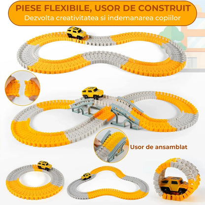 Set Pista de Curse si Constructii 260 Piese, 2 Masinute Electrice