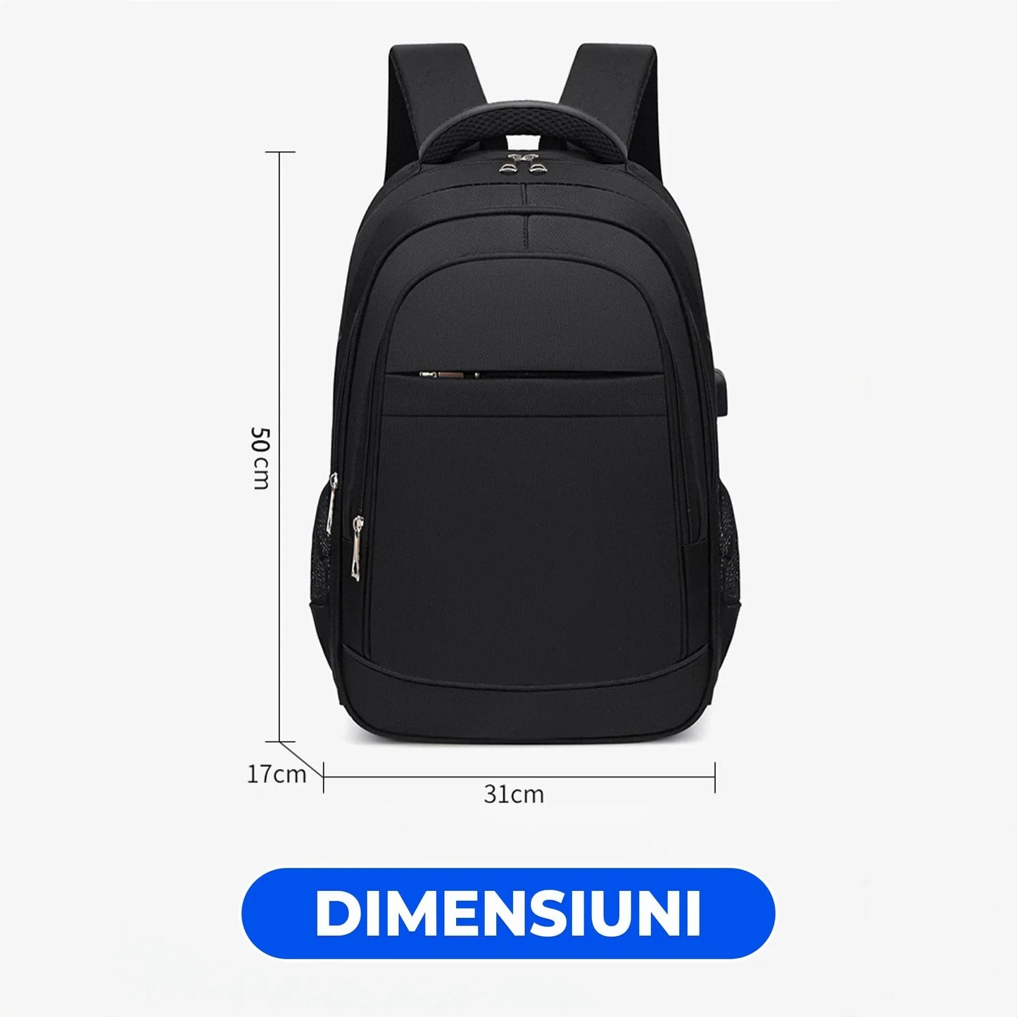 Ghiozdan Timebox, Waterproof, de pana la 16 inch, 4 compartimente, Negru