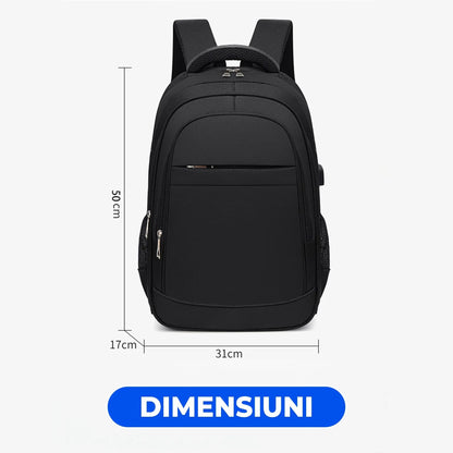 Ghiozdan Timebox, Waterproof, pana la 16 inch, 4 compartimente, port USB, Gri