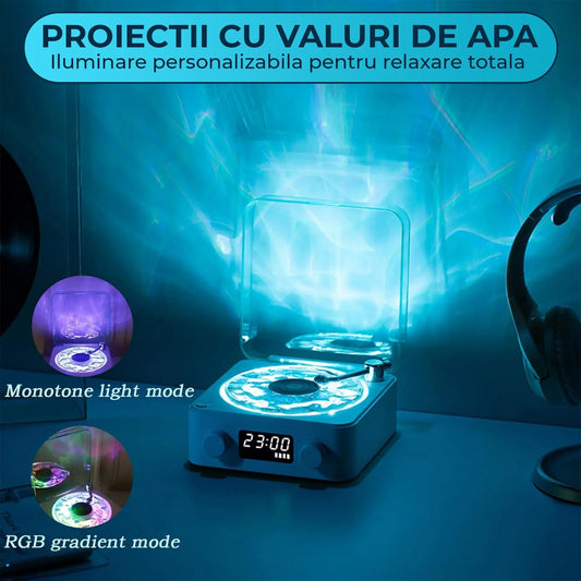 Boxa Portabila Vintage model Vinyl Timebox, AUX, Bluetooth, Card TF, Alb