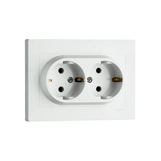 Priza dubla incastrata, 16A, 250V, SCHUKO EXEN alb / 200-010103-245