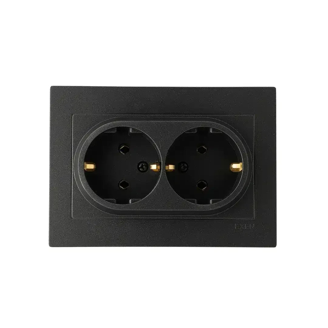 Priza dubla incastrata, 16A, 250V, SCHUKO EXEN negru / 200-141403-245 - 221.ro