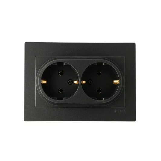 Priza dubla incastrata, 16A, 250V, SCHUKO EXEN negru / 200-141403-245 - 221.ro