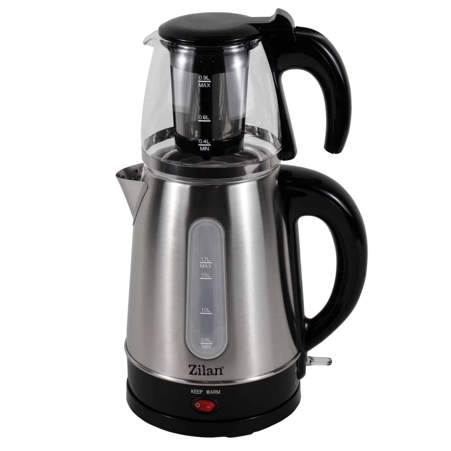 Set cana fierbator electrica capacitate 1.7l+ ceainic 0.9l, putere 2200W, inox-sticla / ZLN 3581