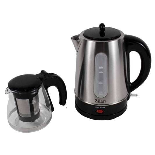 Set cana fierbator electrica capacitate 1.7l+ ceainic 0.9l, putere 2200W, inox-sticla / ZLN 3581