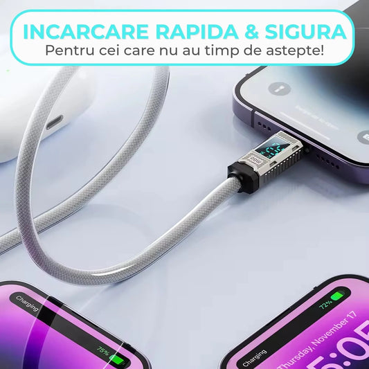 Cablu de Incarcare si Transfer de Date Timebox, USB-C la Lightning, 2m, Alb