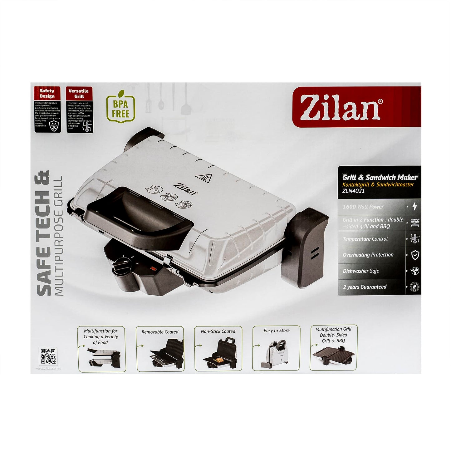 Gratar electric, putere 1600 W, termostat reglabil, placi antiaderente / Zilan ZLN 4021