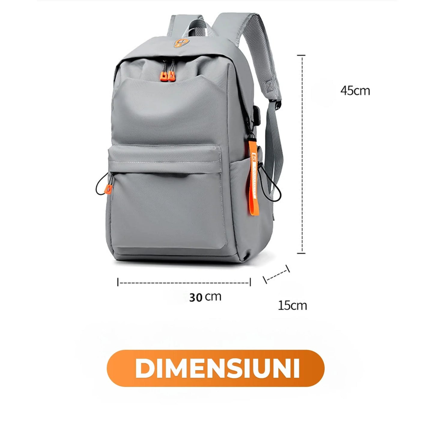 Ghiozdan Timebox, Waterproof, Impermeabil, pana la 16 inch, 3 compartimente, Gri