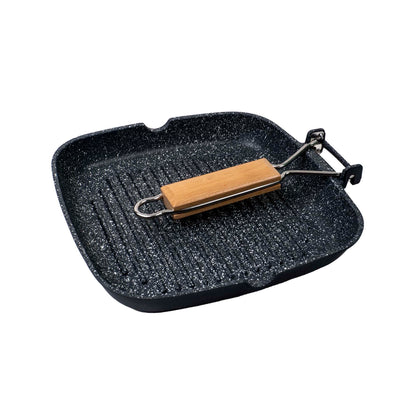 Tigaie grill, diametru 24 cm, material aluminiu, interior granit, maner pliabil / ZLN 4298