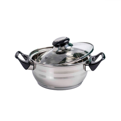 Set oale inox 12 piese, compus din 4 x oale, 1x cratita cu coada, 1x tigaie si 6x capace sticla / ZLN 4038