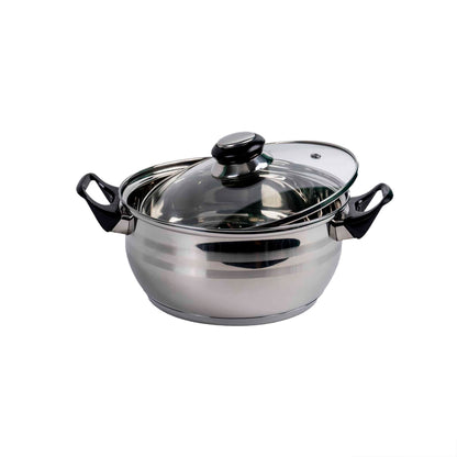 Set oale inox 12 piese, compus din 4 x oale, 1x cratita cu coada, 1x tigaie si 6x capace sticla / ZLN 4038