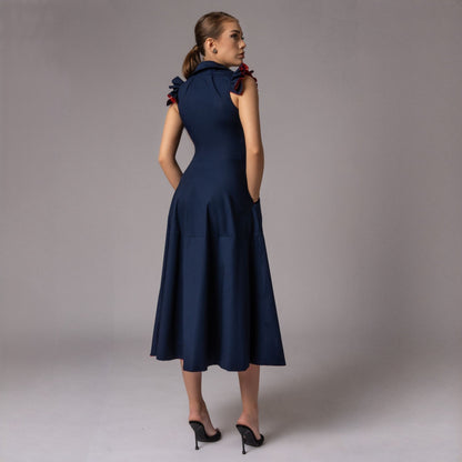 Rochie midi bleumarin din poplin Aime