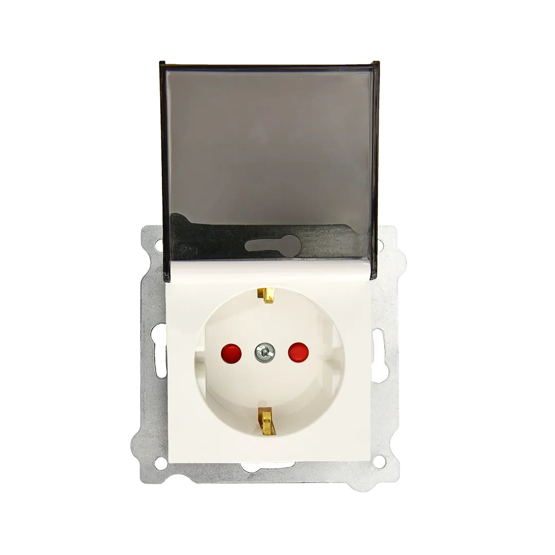 Priza simpla incastrata, cu capac 16A, 250V, SCHUKO EXEN alb / 290-000103-240