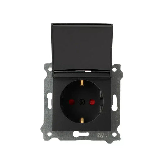 Priza simpla incastrata, cu capac 16A, 250V, SCHUKO EXEN negru / 290-001403-240