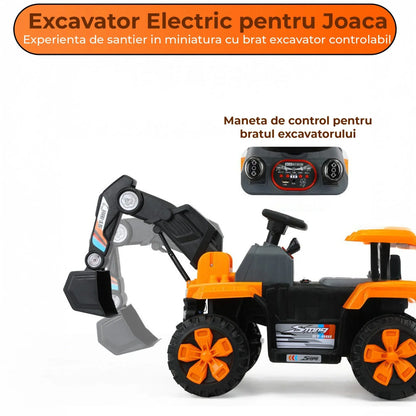 Excavator electric copii, 4 roti off-road, Brat excavare functional