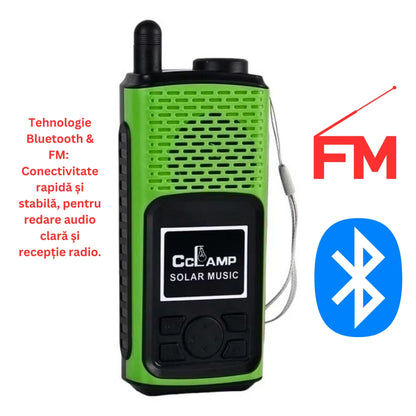 Difuzor Bluetooth Multifuncțional Solar cu Radio FM, Flashlight, USB & TF Card, Wireless - Green