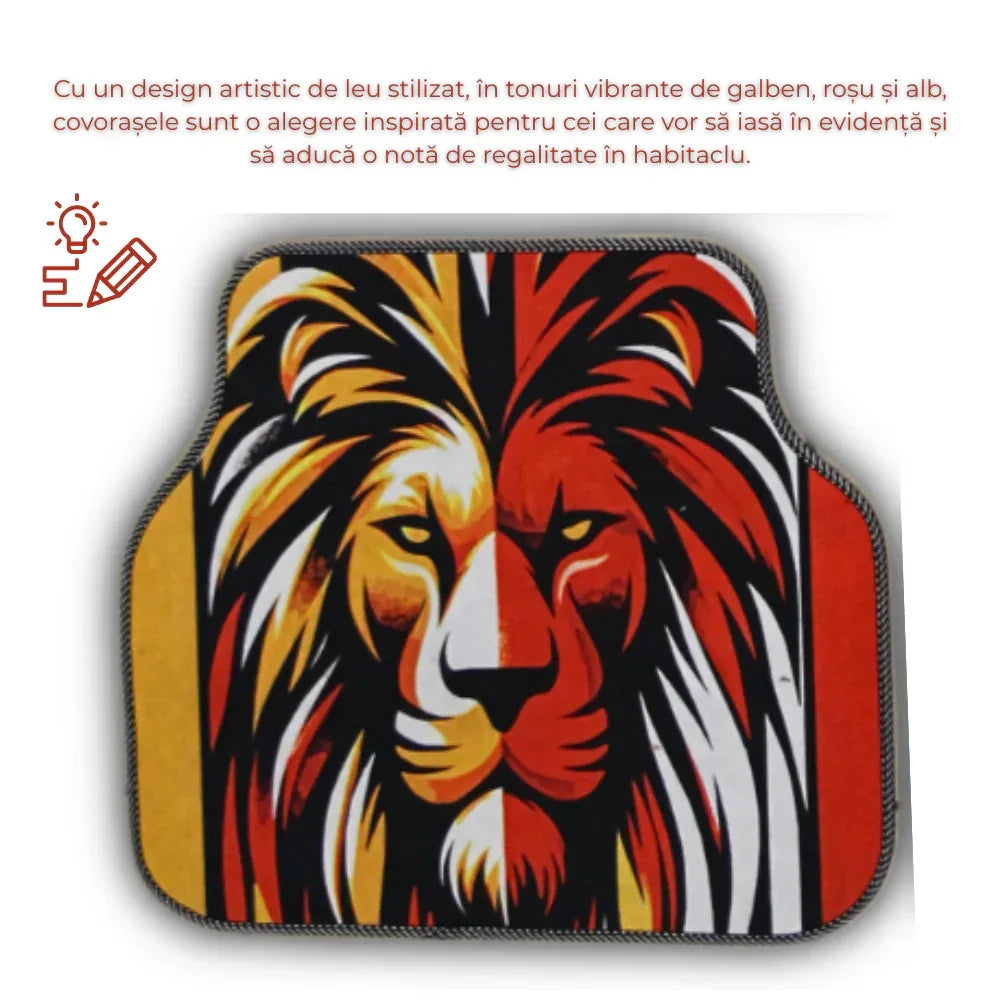 Covorase Auto Universale “Lion Power” – Design Tribal Rosu-Galben - 221.ro
