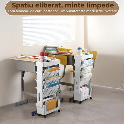 Etajera Multifunctionala cu 5 Rafturi pe Roti, Birou, Clasa sau Dormitor, Gri